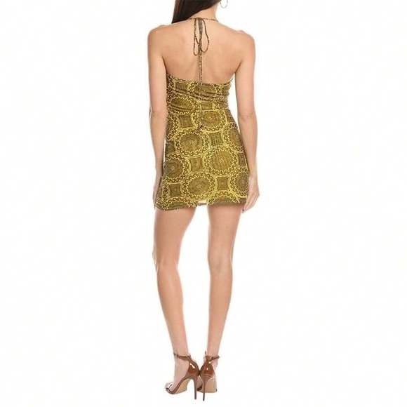 NWT Designer Alexis Yellow Minari Mesh Mini Dress with Halter Tie - Picture 2 of 12